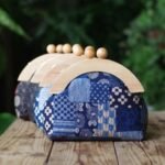 Patchwork style wood cosmetic bag