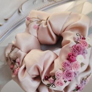 Silk Embroidered Hair Scrunchie