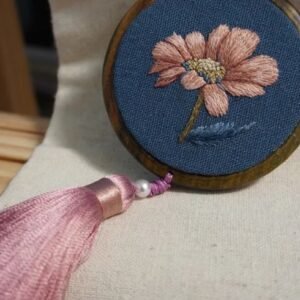 Hand embroidered sandalwood mirror